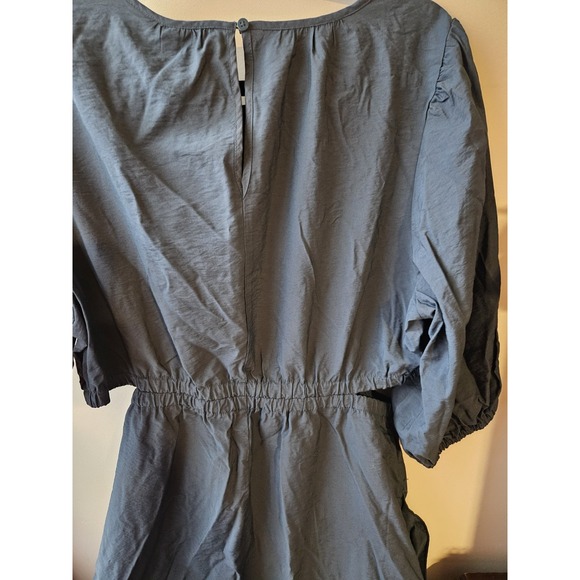 Isabel Maternity Women L Dress Blue Rayon Maxi Scoop Neck Puff Sleeve Tier - Picture 6 of 10